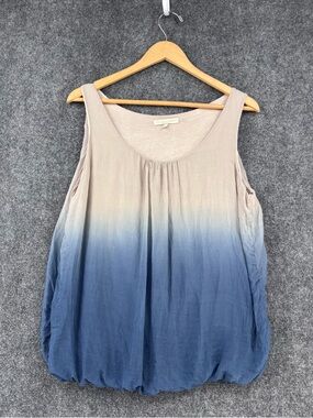Prontomoda Giusy Made In Italy Blue Beige Ombré Silk Tank Top Blouse Women’s XL